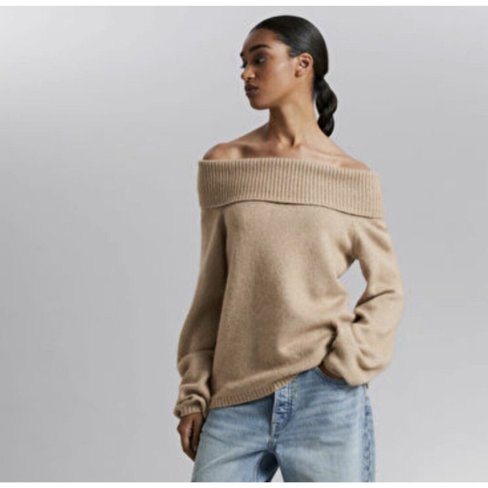 Alpaca Blend & Other Stories Sweater Tan Off The Shoulder Long Sleeve M